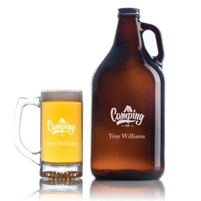 Engraved Camping - Personalized Growler Set with Beer Glass