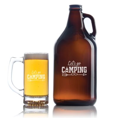 Engraved Lets Go Camping - Personalized Growler Set with Beer Glass