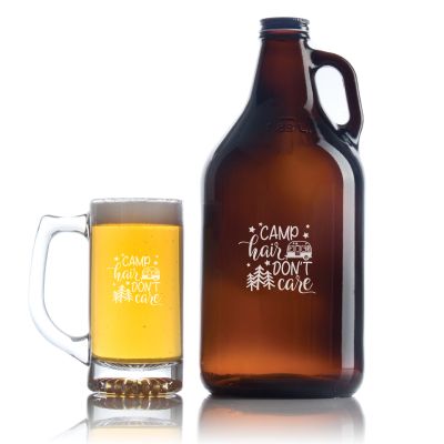 Engraved Camp Hair Do Not Care - Personalized Growler Set with Beer Glass