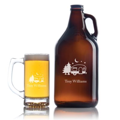 Engraved Camping Trailer - Personalized Growler Set with Beer Glass