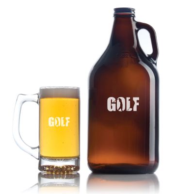 Custom Engraved Golf Shots - Personalized Growler Set with Beer Glass