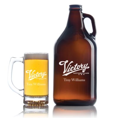 Custom Engraved Victory Motorcycles USA - Personalized Growler Set with Beer Glass