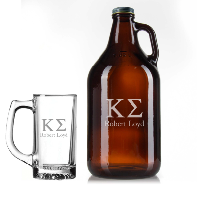 Custom Engraved Kappa Sigma - Personalized Growler Set with Beer Glass