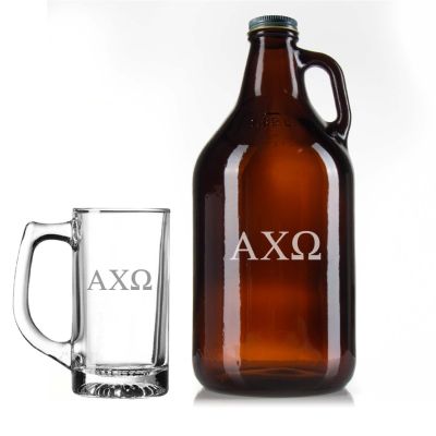 Custom Engraved Alpha Chi Omega - Personalized Growler Set with Beer Glass