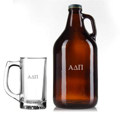 Custom Engraved Alpha Delta Pi - Personalized Growler Set with Beer Glass