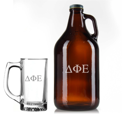 Custom Engraved Delta Phi Epsilon - Personalized Growler Set with Beer Glass