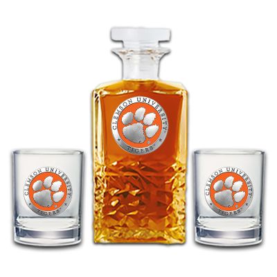 Clemson University Tigers - Heritage Decanter with 2 Old Fashioned Glasses