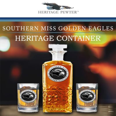 Southern Miss Golden Eagles  - Heritage Decanter with 2 Old Fashioned Glasses