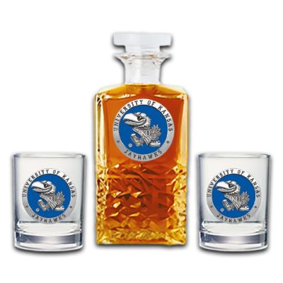 University of Kansas Jayhawks - Heritage Decanter with 2 Old Fashioned Glasses