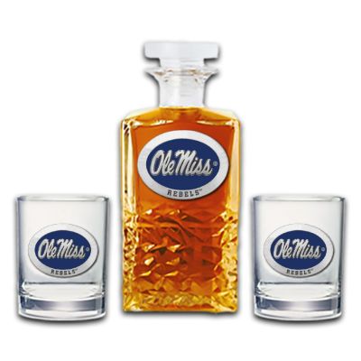 University of Mississippi - Ole Miss Blue - Heritage Decanter with 2 Old Fashioned Glasses
