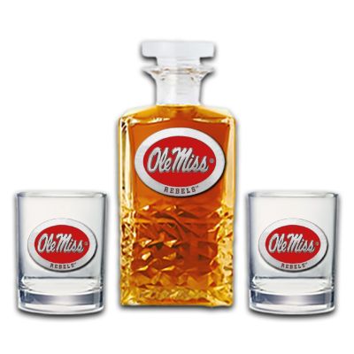 University of Mississippi - Ole Miss Red- Heritage Decanter with 2 Old Fashioned Glasses