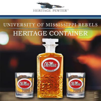 University of Mississippi - Ole Miss Red- Heritage Decanter with 2 Old Fashioned Glasses