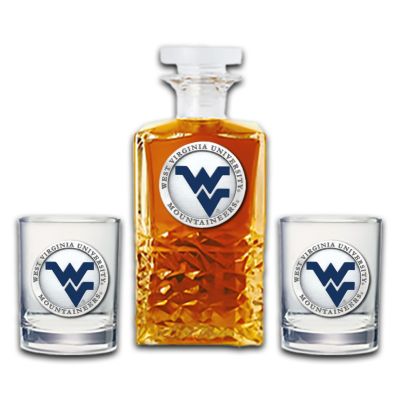 West Virginia University Mountaineers  - Heritage Decanter with 2 Old Fashioned Glasses