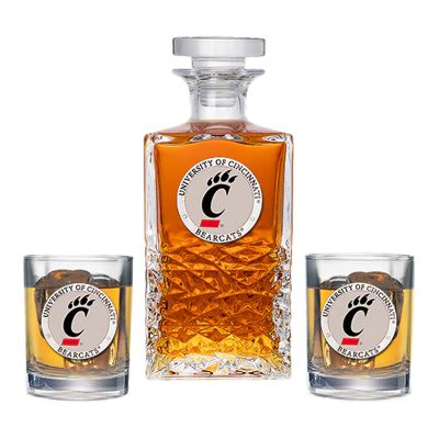 Cincinnati Bearcats - Heritage Decanter with 2 Old Fashioned Glasses