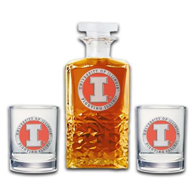 Illinois Fighting Illini - Heritage Decanter with 2 Old Fashioned Glasses