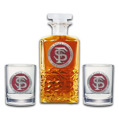 Florida State University - FS Logo - Heritage Decanter with 2 Old Fashioned Glasses