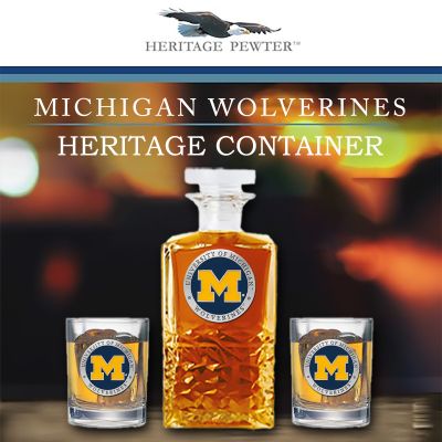 University of Michigan Wolverines - Heritage Decanter with 2 Old Fashioned Glasses