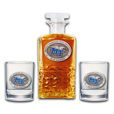 Middle Tennessee State Blue Raiders - Heritage Decanter with 2 Old Fashioned Glasses