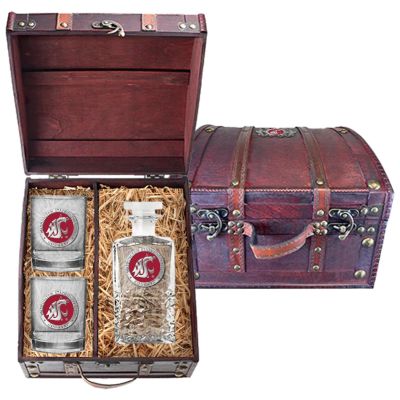 Washington State University Cougars - Heritage Decanter with 2 Double Old Fashioned Glasses in Chest
