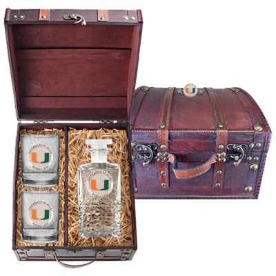 Miami Hurricanes - Heritage Decanter with 2 Double Old Fashioned Glasses in Chest