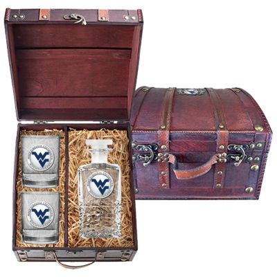 West Virginia University Mountaineers - Heritage Decanter with 2 Double Old Fashioned Glasses in Chest
