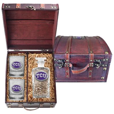 Texas Christian University - Horned Frogs - Heritage Decanter with 2 Double Old Fashioned Glasses in Chest