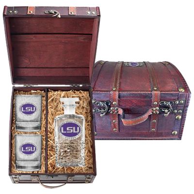 LSU Tigers - Heritage Decanter with 2 Double Old Fashioned Glasses in Chest