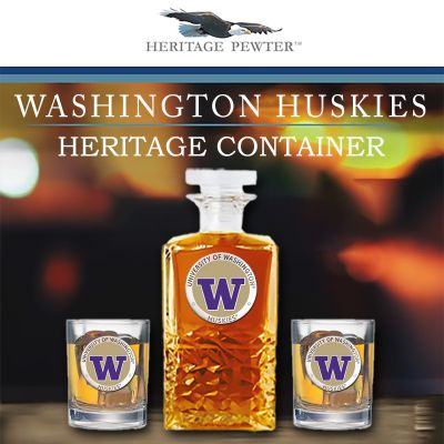 University of Washington Huskies - Heritage Decanter with 2 Double Old Fashioned Glasses in Chest
