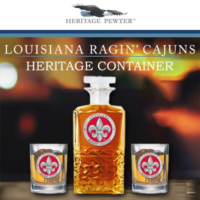 Louisiana Ragin' Cajuns - Heritage Decanter with 2 Double Old Fashioned Glasses in Chest