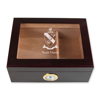 Personalized Cigar Humidor - Engraved Alpha Gamma Rho Coat of Arms