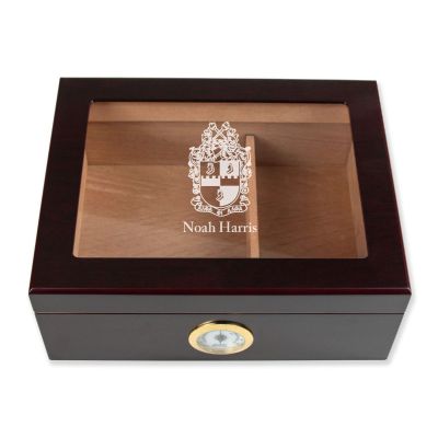 Personalized Cigar Humidor - Engraved Alpha Phi Alpha Coat of Arms