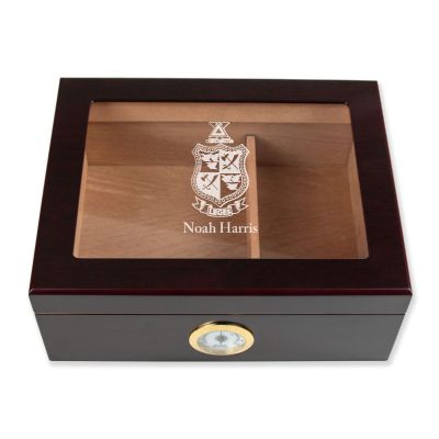 Personalized Cigar Humidor - Engraved Delta Chi Coat of Arms