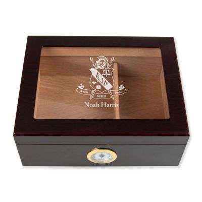 Personalized Cigar Humidor - Engraved Kappa Delta Rho Coat of Arms