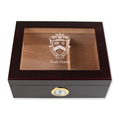 Personalized Cigar Humidor - Engraved Kappa Kappa Psi Coat of Arms