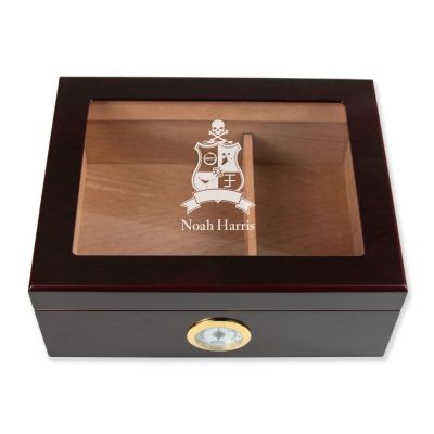 Personalized Cigar Humidor - Engraved Phi Kappa Sigma Coat of Arms