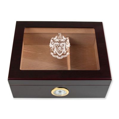Personalized Cigar Humidor - Engraved Sigma Alpha Epsilon Coat of Arms