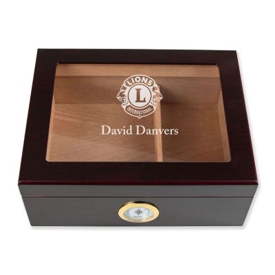 Personalized Cigar Humidor - Engraved Lions Club International Logo Design