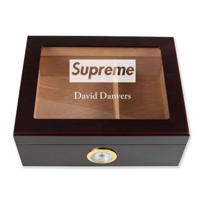 Personalized Cigar Humidor - Engraved Supreme Logo Design