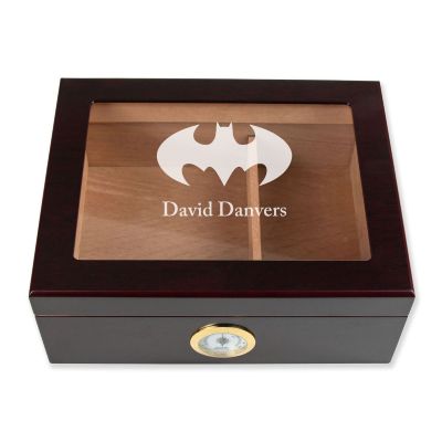 Personalized Cigar Humidor - Engraved Classic Batman Logo Design