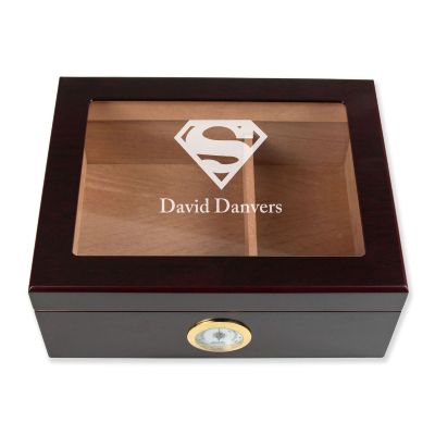 Personalized Cigar Humidor - Engraved Superman Logo Design