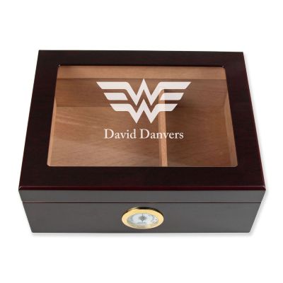 Personalized Cigar Humidor - Engraved Wonder Woman Logo Design