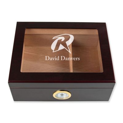 Personalized Cigar Humidor - Engraved Robin Logo Design