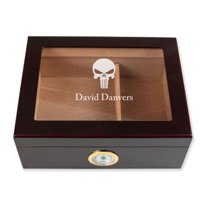 Personalized Cigar Humidor - Engraved Punisher Logo Design - Man Cave Gift Ideas - Gifts For Him