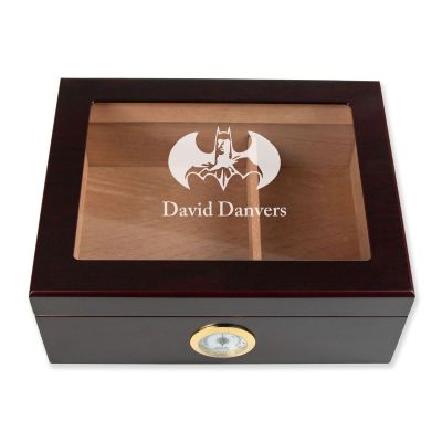 Personalized Cigar Humidor - Engraved Batman and Silhouette Logo Design - Man Cave Gift Ideas - Gifts For Him