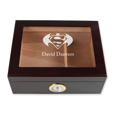 Personalized Cigar Humidor - Engraved Batman and Superman Logo Design - Man Cave Gift Ideas - Gifts For Him