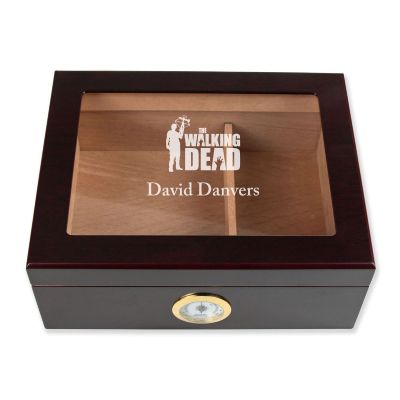 Personalized Cigar Humidor - Engraved Daryl Dixon Walking Dead Logo Design - Man Cave Gift Ideas - Gifts For Him