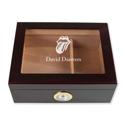 Personalized Cigar Humidor - Engraved Tongue Stick Out Logo Design - Man Cave Gift Ideas - Gifts For Him