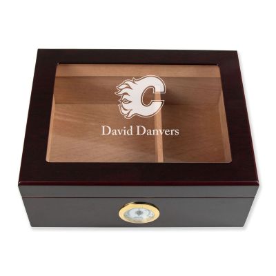 Personalized Cigar Humidor - Calgary Flames Hockey Sports Team Logo Design