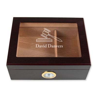 Personalized Cigar Humidor - Law Gavel Logo Design - Man Cave Gift Ideas - Gifts For Him