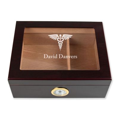 Personalized Cigar Humidor - MD Caduceus Logo Design - Man Cave Gift Ideas - Gifts For Him